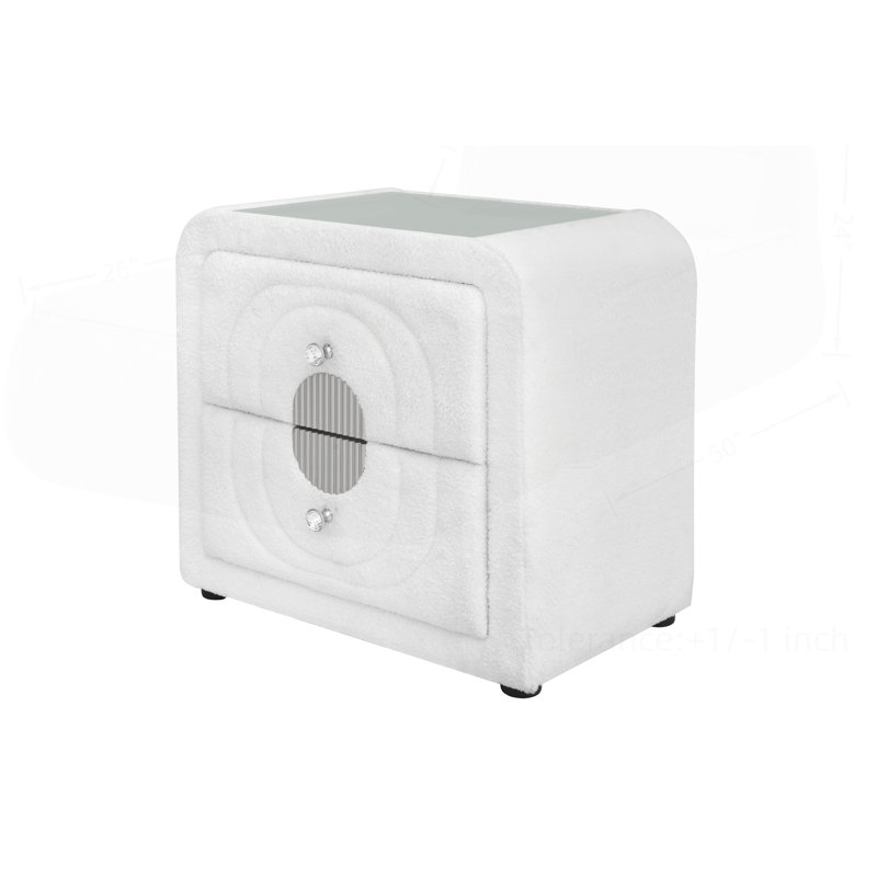 Charming White Teddy Sherpa Nightstand with Chrome Accents and Practical Design