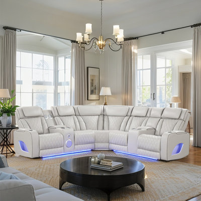 Modern Style Fortuner Power Recliner Sectional with Bluetooth Speaker, LED Lighting, Wood & Metal Frame, Massage Function by Orren Ellis