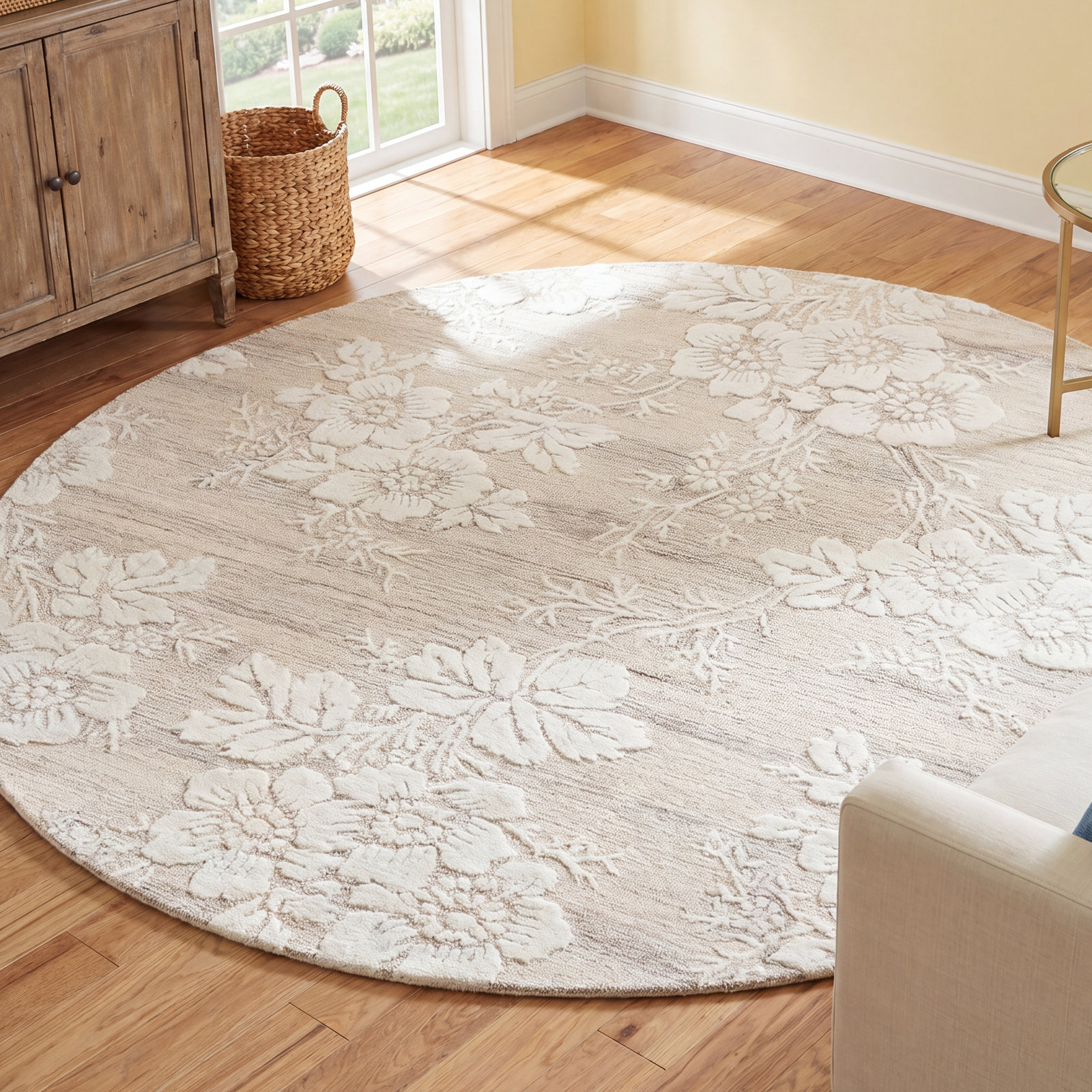 Hand-Tufted Wool Floral Rug, Round 6'