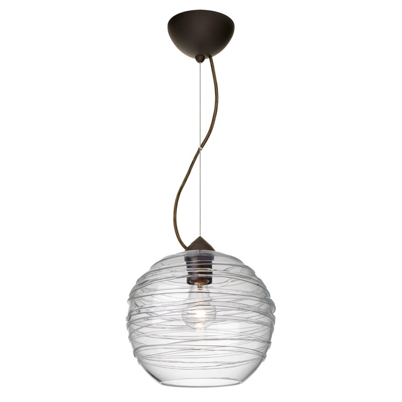 Luminaire sphère suspendu 1 lumières simple Lukens, Transparent, Bronze brossé