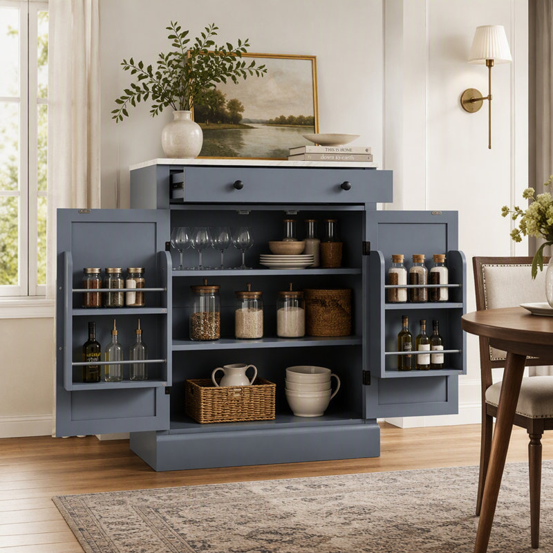 Garde-manger autoportant moderne avec tablettes réglables, tiroir et porte pour un rangement et une organisation efficaces, ensemble de 2