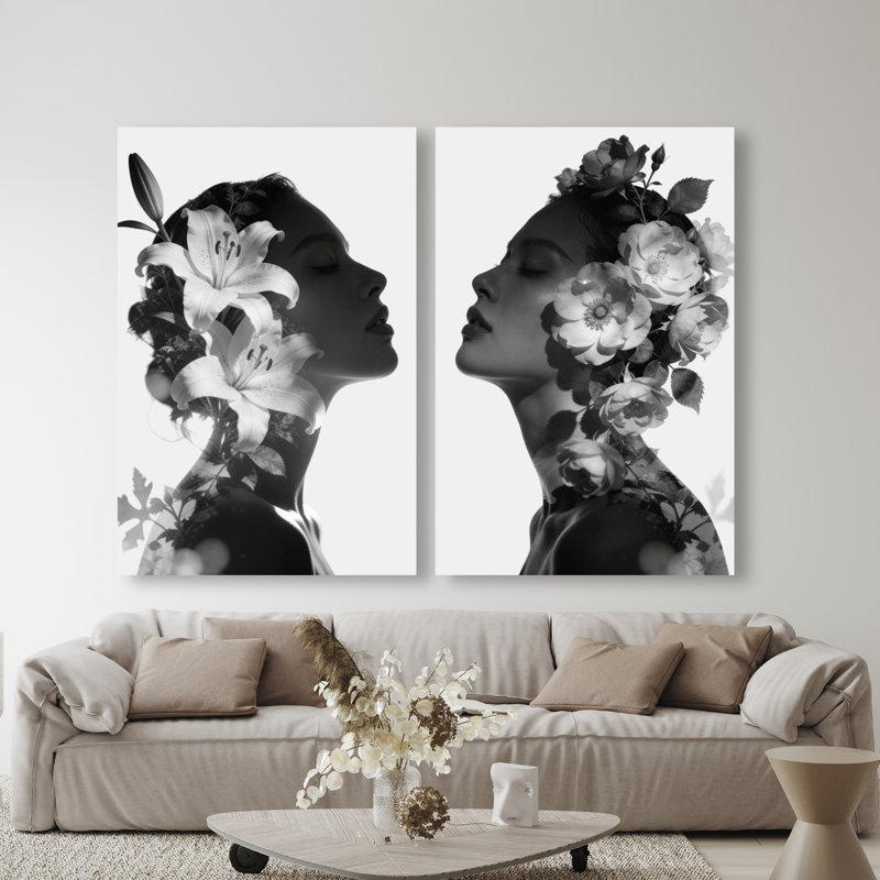 Nocturne Bloom Set Floral & Botanical Canvas Print by Oliver Gal, Black Frame, 10 x 15, 54" H x 36" W, Gallery Wrapped