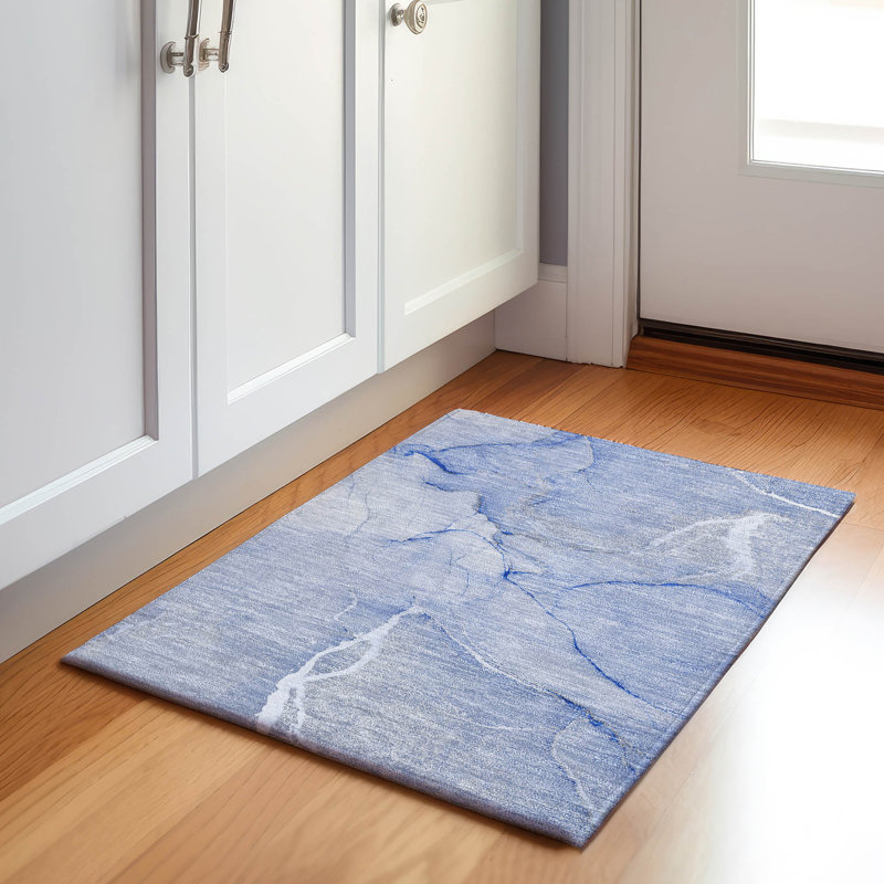 Premium Machine Washable Cerrito AMF510 Blue Rug, Rectangle 1'8" x 2'6"