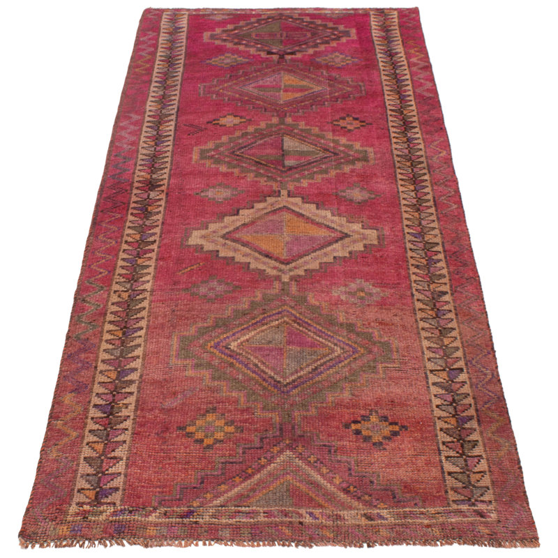 Tapis de couloir rose unique en laine 4 pi 2 po x 10 pi 4 po Zanaya