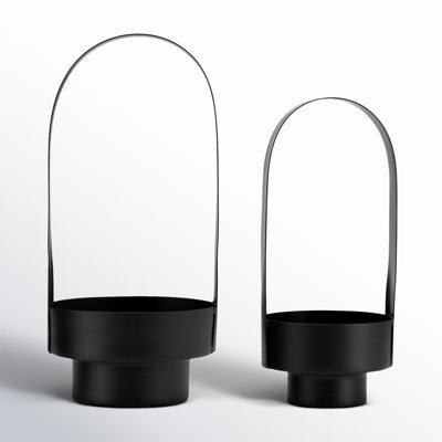 Modern Set Of 2 Metal Lantern, Cylinder - 8" x 8" x 16"