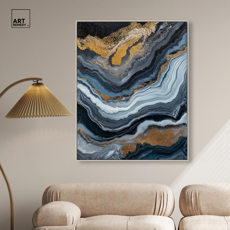 Acrylique Flow II, reproduction d'art sur toile par Geode , H 46 po x l 37 po, Cadre flottant, Argent argent