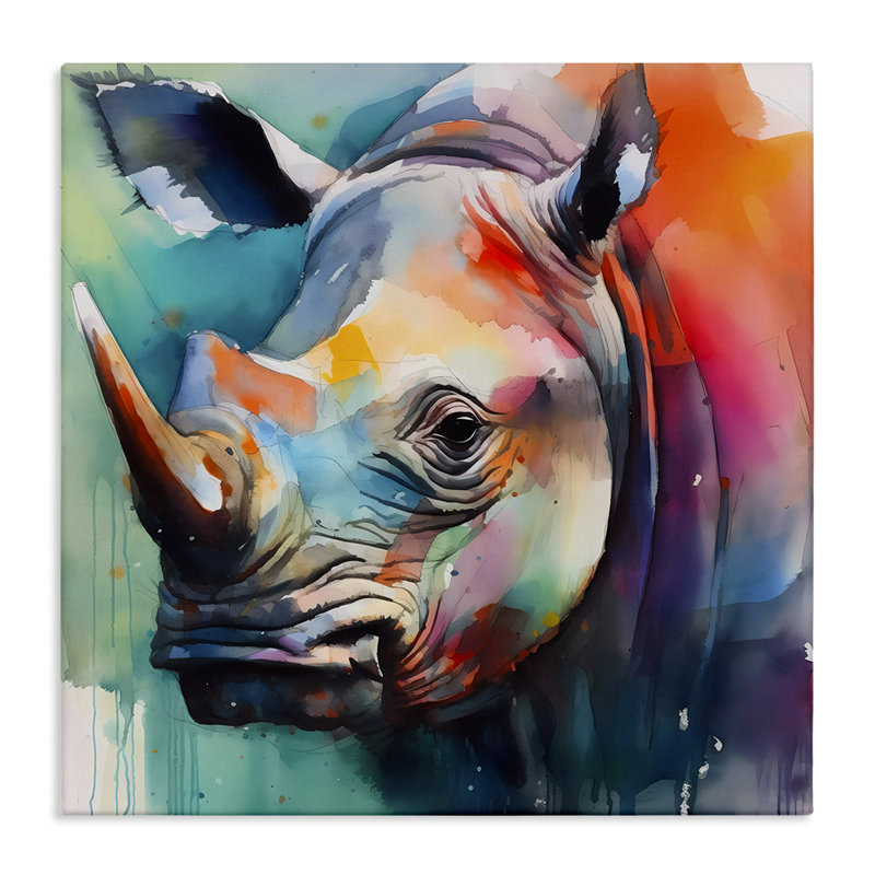 «Rhino with Modern Hues», art mural sur toile par Walker Noble, H 36 po x l 36 po