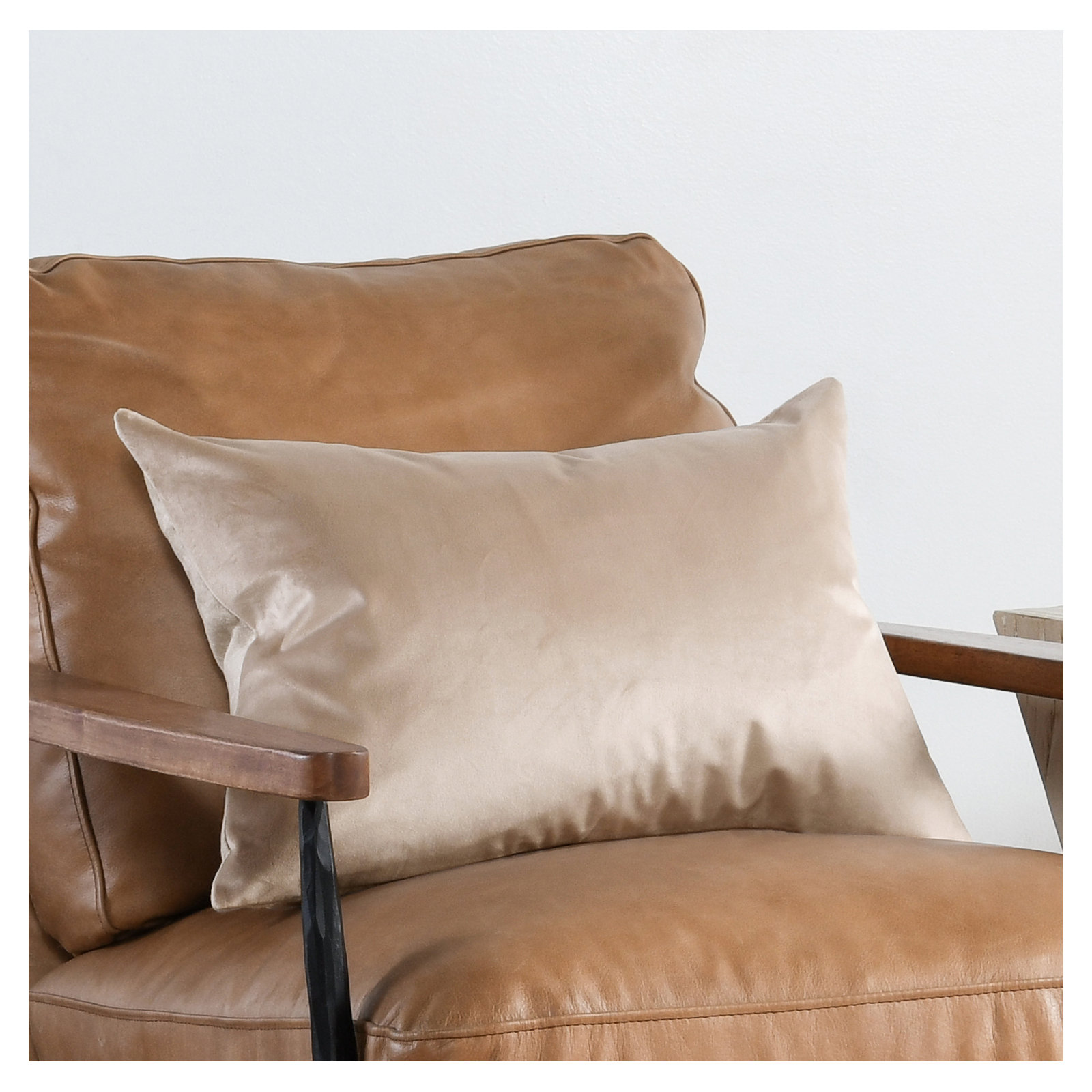 Velvet Lumbar Throw Pillow, Nude Beige