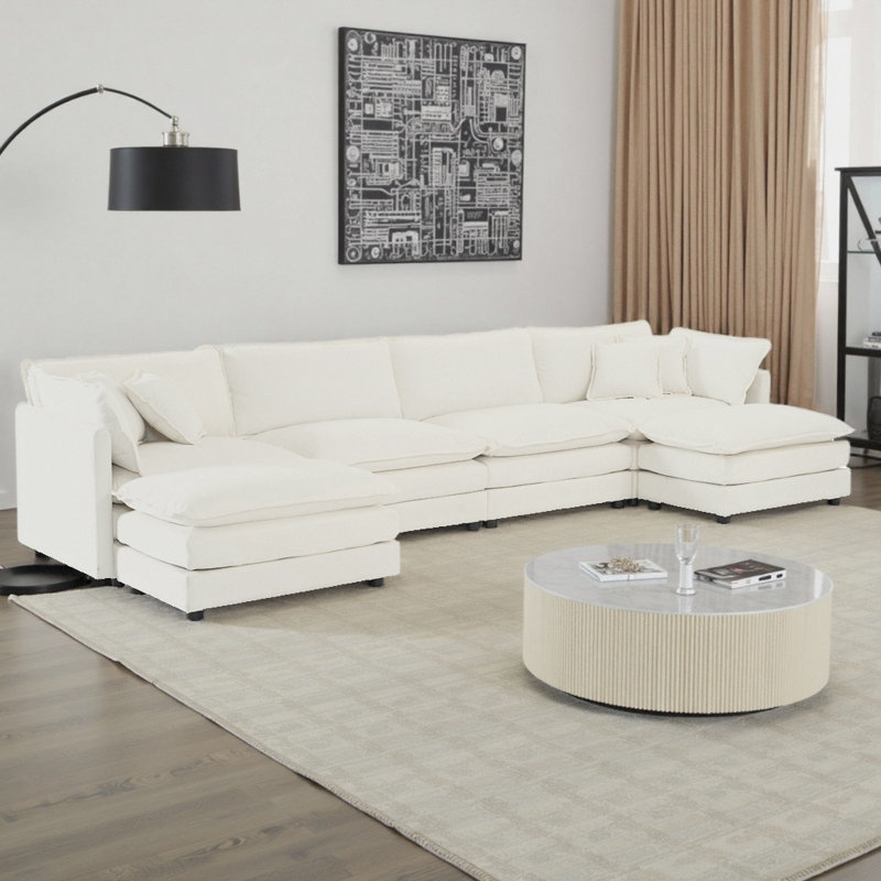 U-Shaped Chenille Sectional Sofa with Double Ottomans - Modular 4-Seater Comfort Couch, Reversible Deep Seat Design with Premium Fabric & Flexible Living Room Configuration