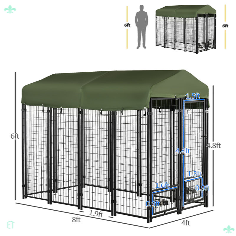 Chenil d'extérieur avec housse imperméable Pawhut, 71.92" H x 95.92" W x 48.13" D, Vert