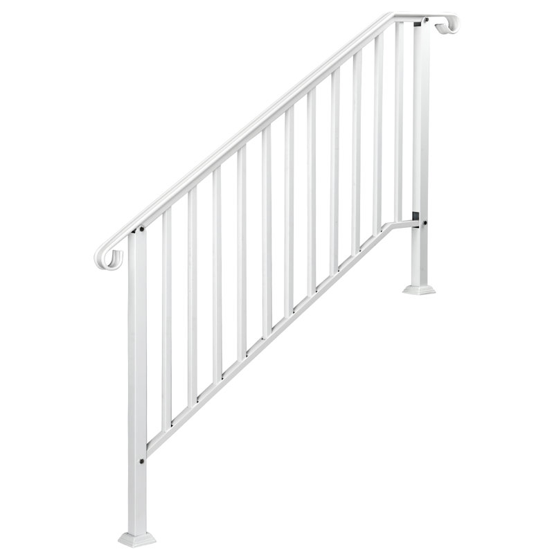 Main courante en fer galvanisé robuste, marchepied extérieur, conception soudée pour le bureau résidentiel de jardin, Blanc