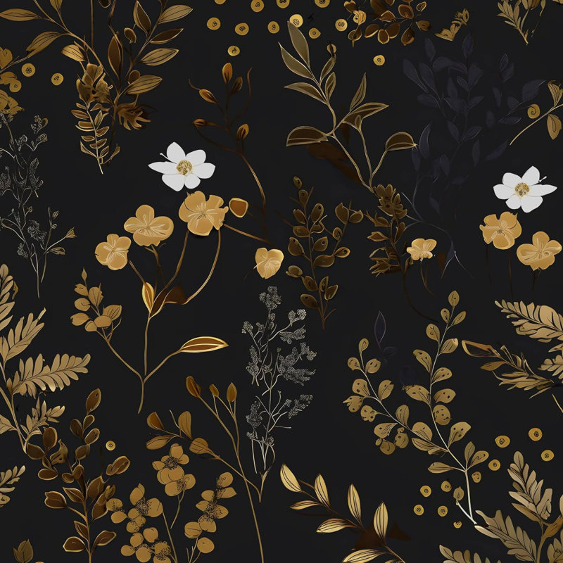 Papier peint adhésif floral noir, papier contact feuille de vinyle imperméable pour armoires, comptoirs, murs