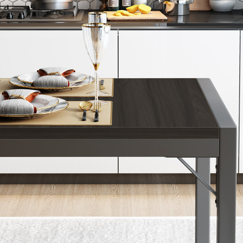 Ensemble de table de salle à manger 45,5 po pour 4 personnes, ensemble de table de cuisine avec 2 bancs, ensemble de table de salle à manger avec structure en métal et panneau de fibres à densité moyenne, coin-repas peu encombrant