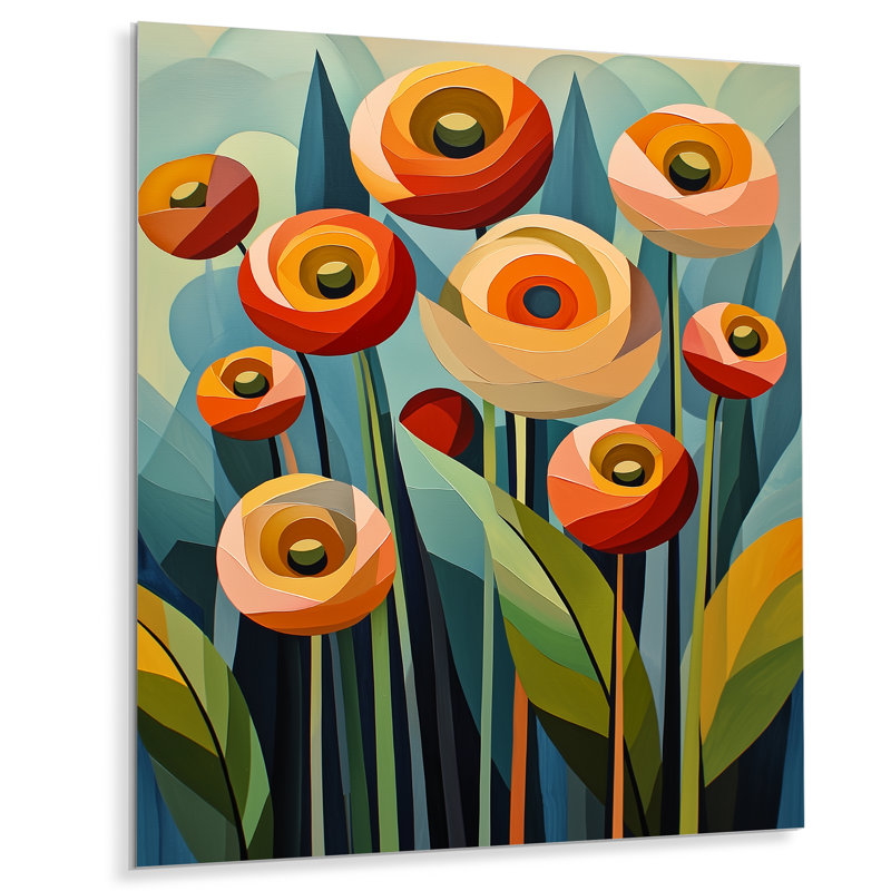 Désert, fleur de renoncule géométrique III - Renoncule en métal, art du désert, H 20 po x l 12 po