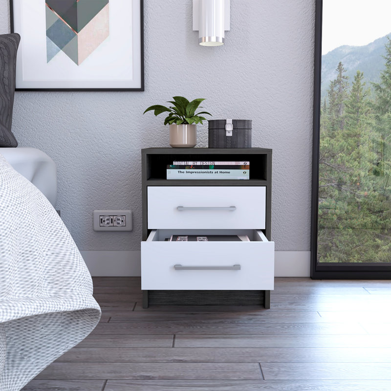 Stylish And Multifunctional Design 2-Drawer 1-Shelf Rectangle Nightstand, Gray