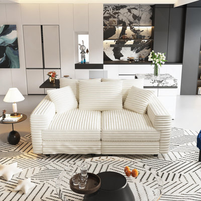 Canapé 82,7 po en velours côtelé moelleux à 3 places - Coussin rembourré moderne et confortable, siège profond avec coussins moelleux, méridienne convertible pour salon, chambre à coucher, appartement, bureau (brun clair)