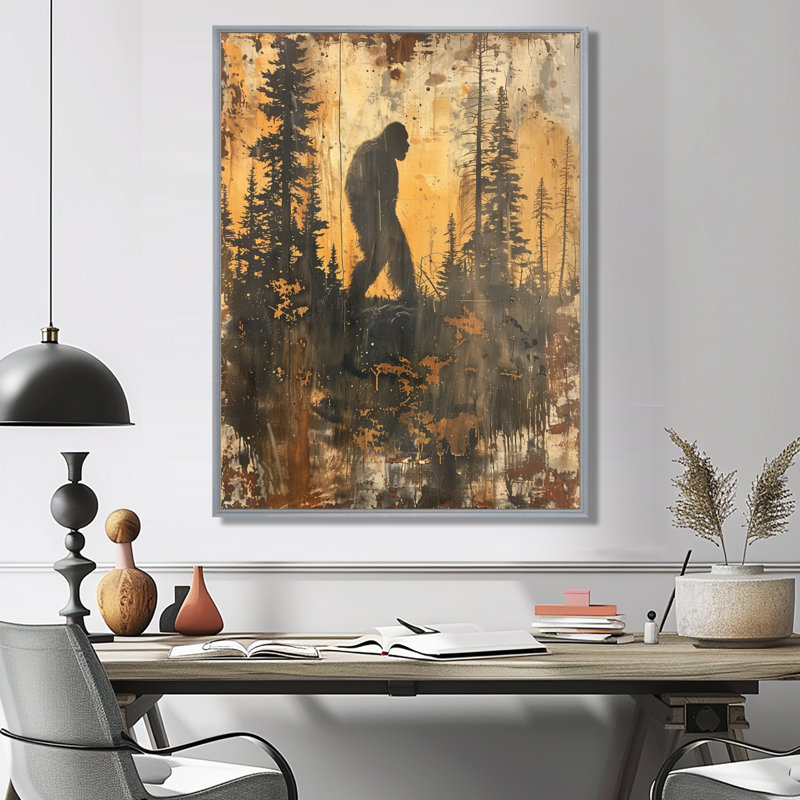 Chupp - Bigfoot Wall Art Living Room, Toile argentée avec cadre flottant, H 20 po x l 12 po x P 1 po