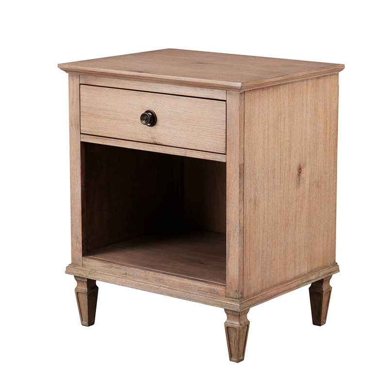 Table de chevet luxueuse avec placage de bouleau et quincaillerie argentée H 29 po