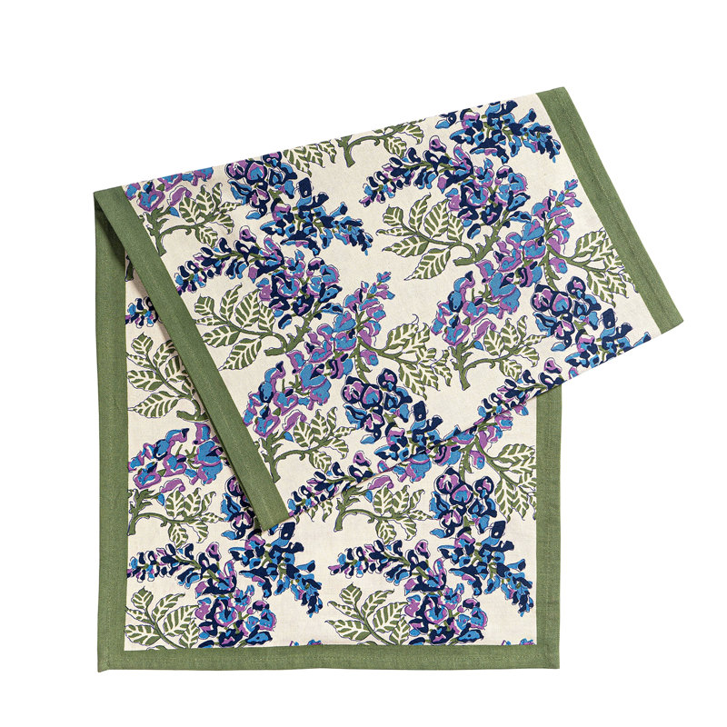 Wisteria Handmade Floral Table Runnner, 90" x 16", Blue/Green