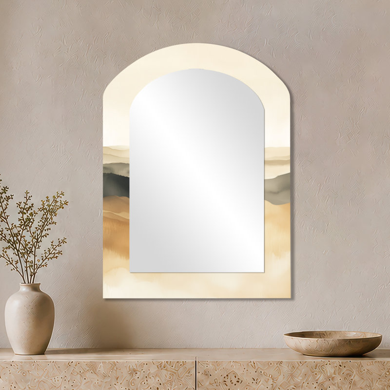 Miroir mural moderne - horizon doux en beige I, impression sur métal, 34" x 25"