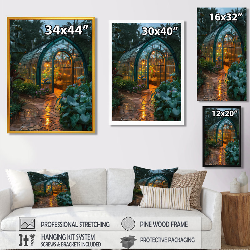 Vert, serre jaune, serre, gloire, serre, art mural, art mural, salon, Cadre flottant brun, bois massif, H 34 po x l 44 po