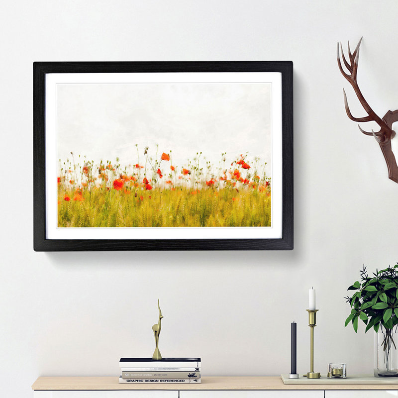 Field of Poppy Flowers - Picture Frame Graphic Art Print, Black Framed, 62cm H x 87cm W x 2cm D