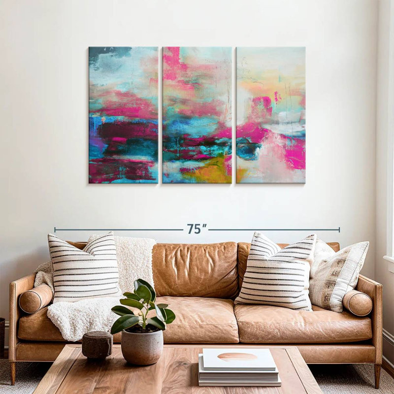 Avery Abstract Pink Aqua, 36" H x 57" W