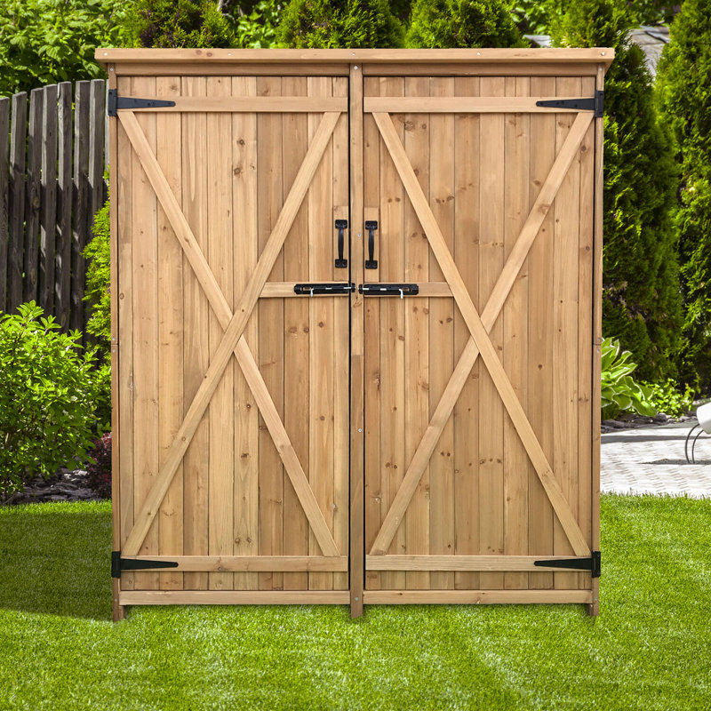Black Fir Wood Outdoor Storage Shed with Shelving