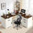 60" Executive L Shaped Desk With Drawers, Farmhouse Home Office Desk With Charging Station, Wood Corner Computer Desk With File Cabinet,-890989573
