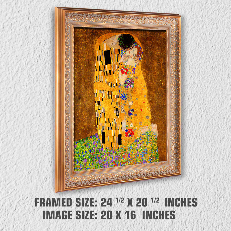 Gustav Klimt The Kiss Gold Framed Canvas Print 24.5 x 20.5 inches