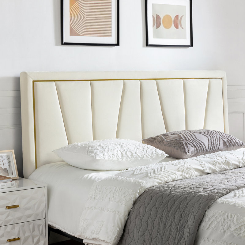 Plympton 56'' H  Velvet Upholstered Headboard with Solid Wood, King, Navy