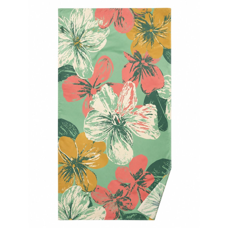 Serviette de plage personnalisée rétro à motif floral avec nom, en microfibre antisable, 152 x 203 cm