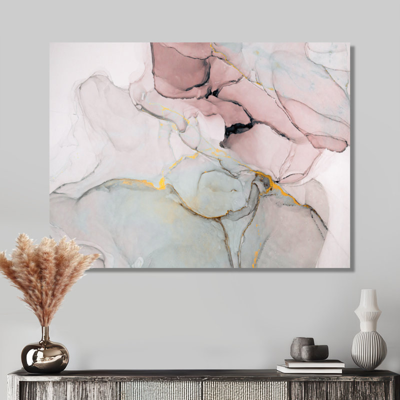 «Pink and Golden Marble Ripples II», impression sur toile, H 16 po x l 32 po, Toile tendue, Sans cadre