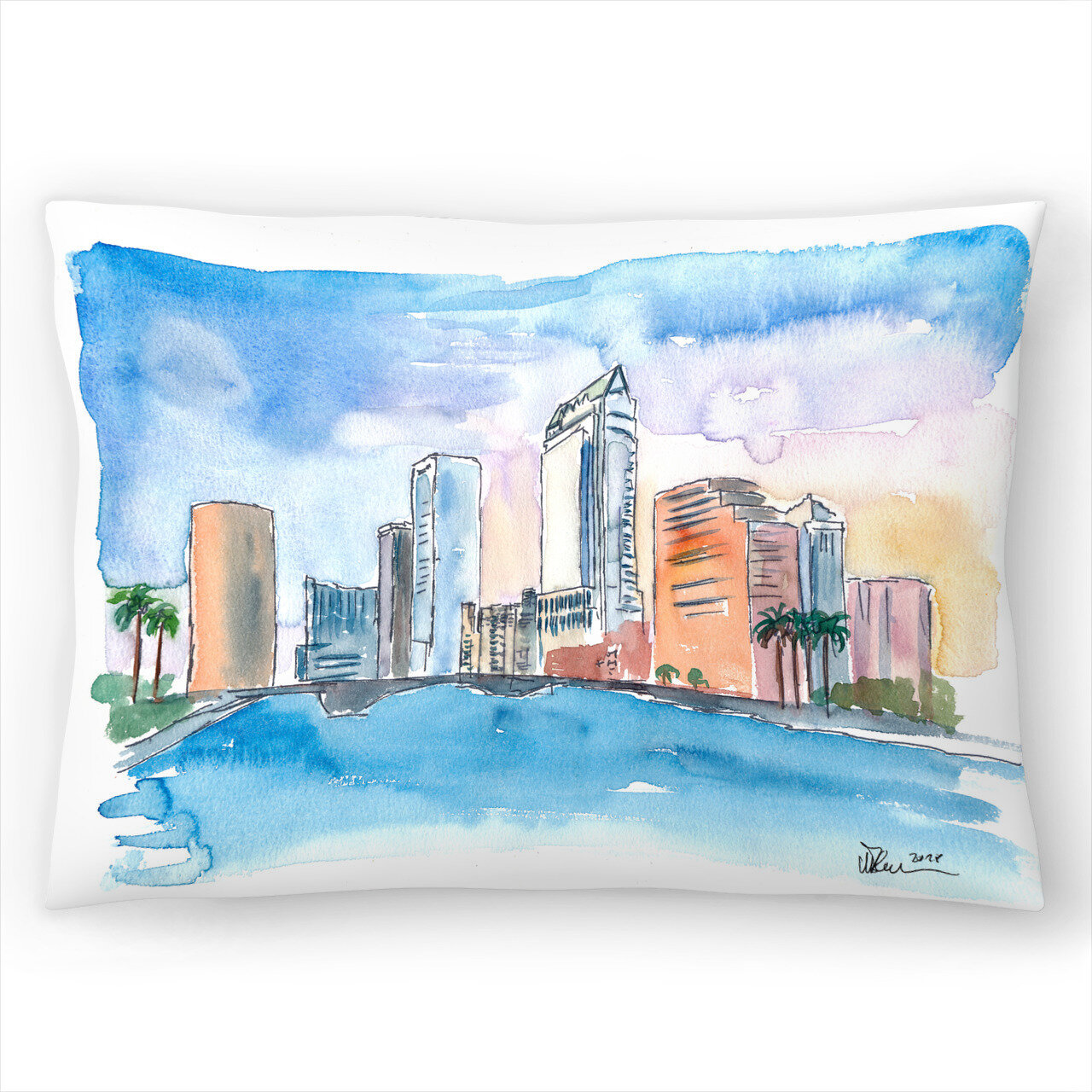 Indoor Skyline Christmas Lumbar Pillow Rectangular Throw Pillow