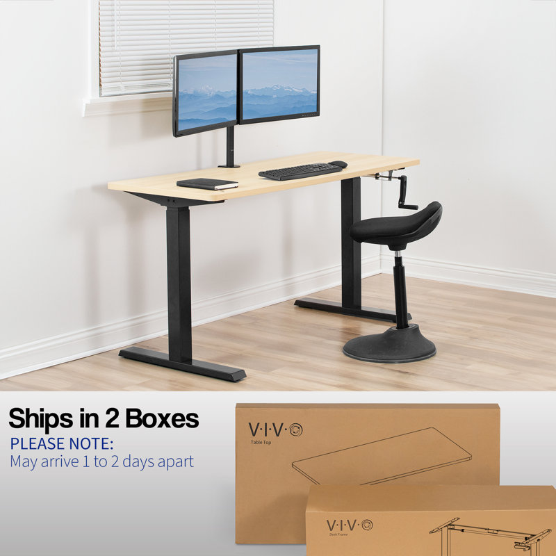 Manual Height Adjustable Desk, Light Wood/Black