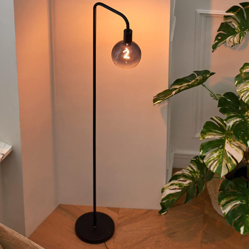 Floor Lamp For Living Room, Minimalist Industrial Standing Lamp With Modern Led Bulb, Black