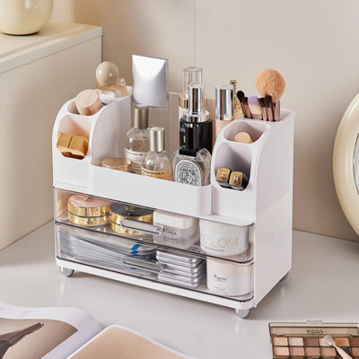 Makeup Organizer With Drawers,Bathroom Countertop Organizer,Skincare Storage Organizer,Perfect Cosmetic Display Case,(White)