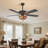 Black American Tiffany Style Colored Glass Ceiling Fan Light | Six-speed Inverter Remote Control