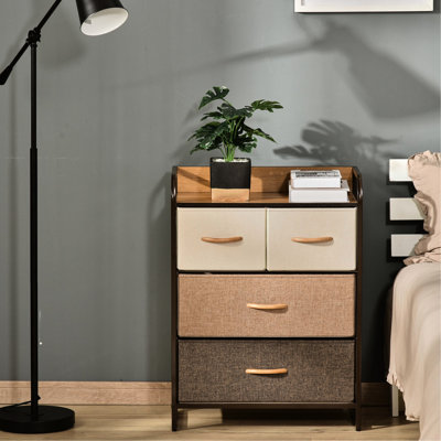 4 commodes - grande capacité de rangement avec tiroirs en tissu pour le vestibule, structure en acier 3 et plateau en bois avec éclairage éblouissant en érable