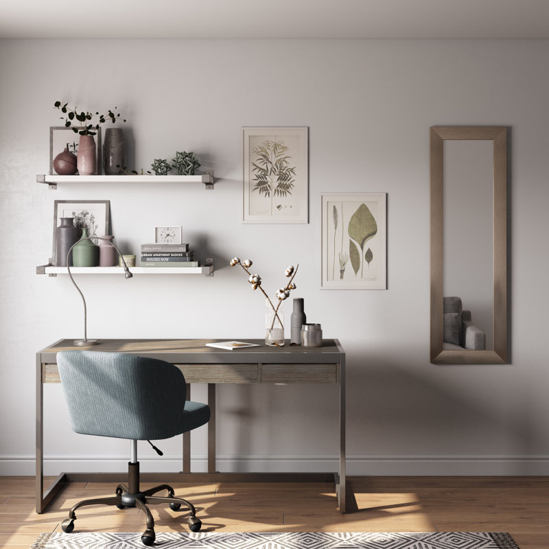 Erina Farmhouse Grey Solid Acacia Wood Desk with Keyboard Tray