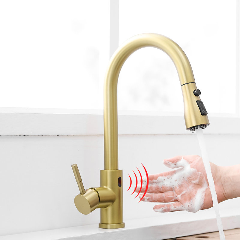 Robinet de cuisine sans contact avec douchette extractible, Doré