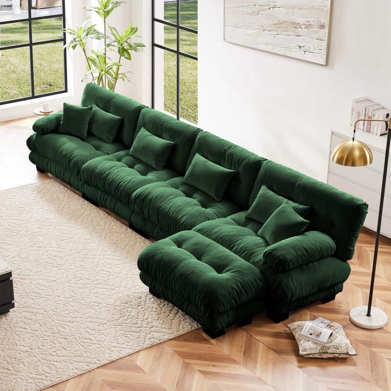 Free Combination, Modular Sectional Sofa, L Shaped Couch For Living Room, 4-Seater Comfy Cloud Couch With Convertible Ottoman