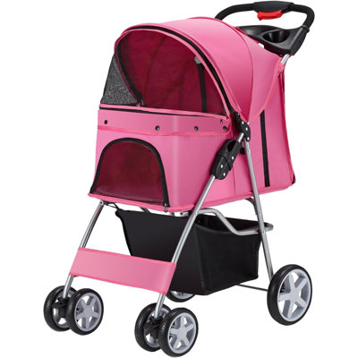 Pet Stroller 4 Wheels Dog Cat Stroller For Medium Small Dogs Cats, Folding Cat Jogger Stroller With Storage Basket & Breathable Mesh, Easy To Walk Travel Carrier
