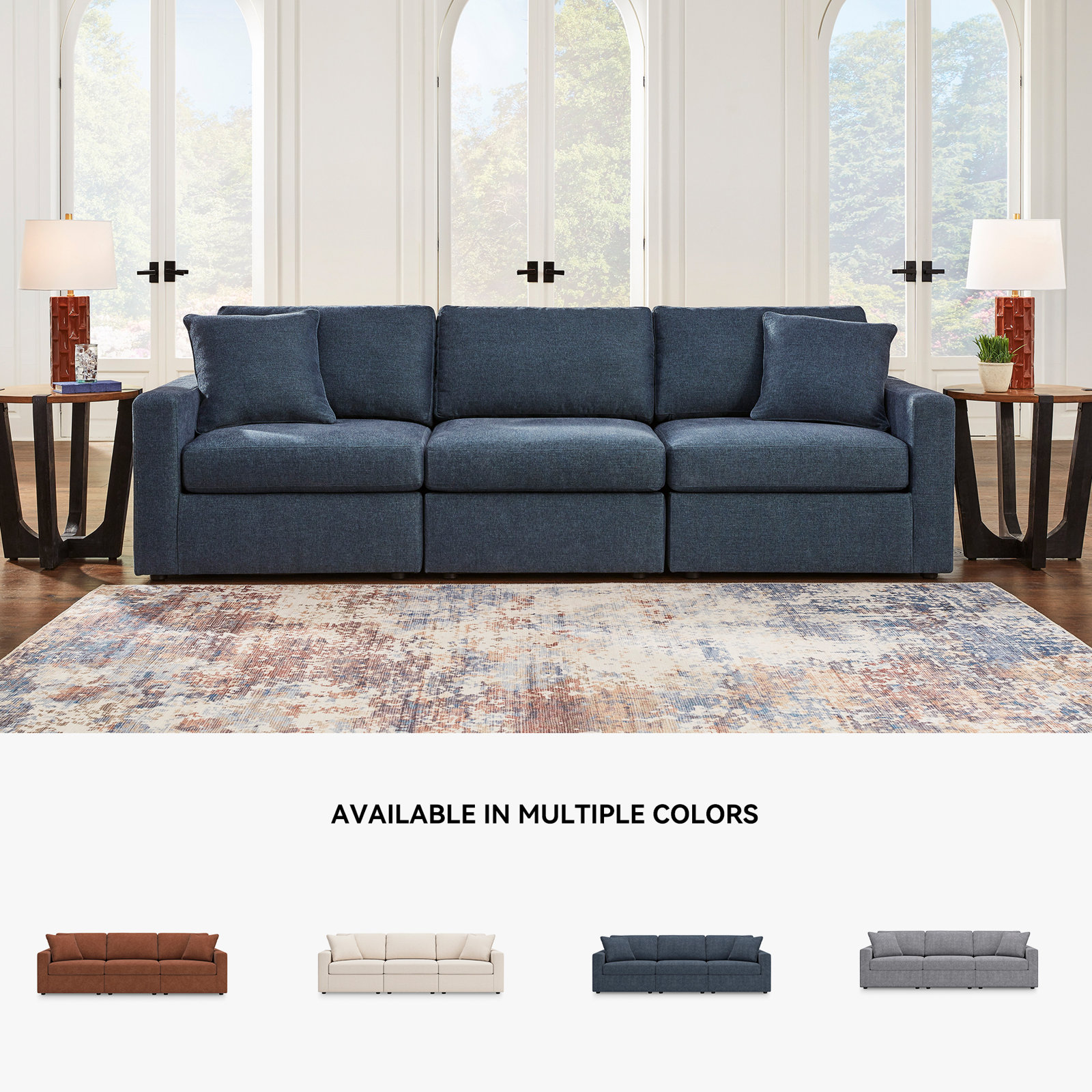 Bulwell Sofa, 36" H x 108" W x 37"D, 3, Blue