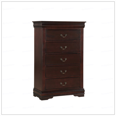 Cherry  Five Drawers Louis Philip Chest Solid Wood Contemporary Sleek Ample Storage