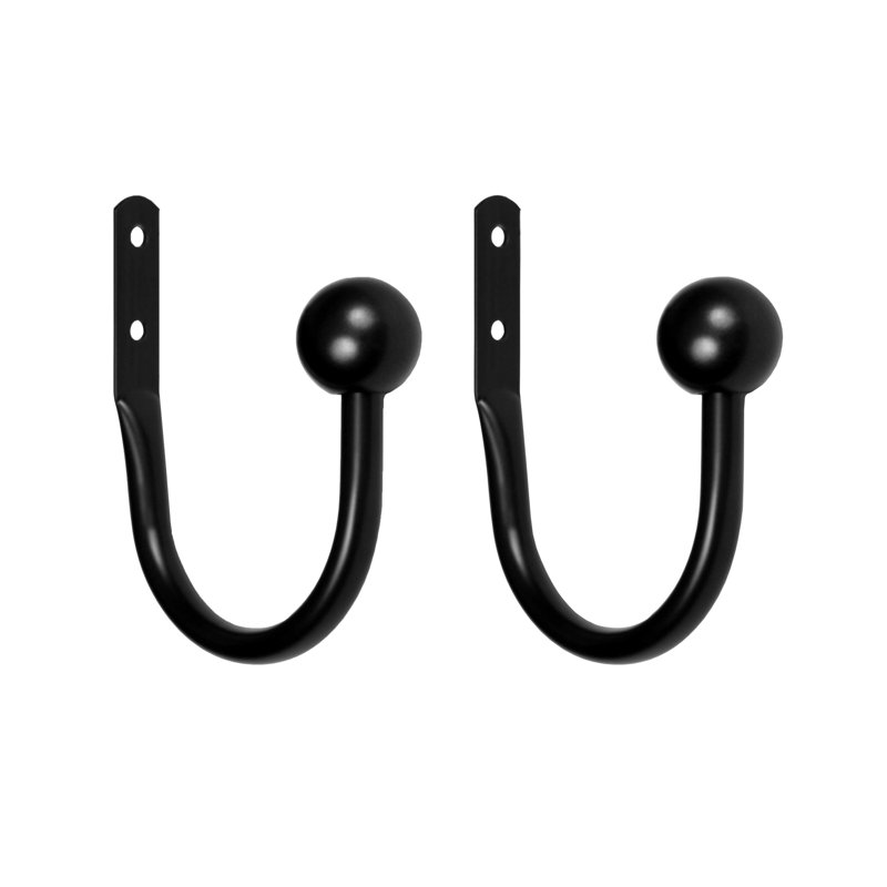 Kenney Black Ball End Metal Drapery Holdbacks Set of 2