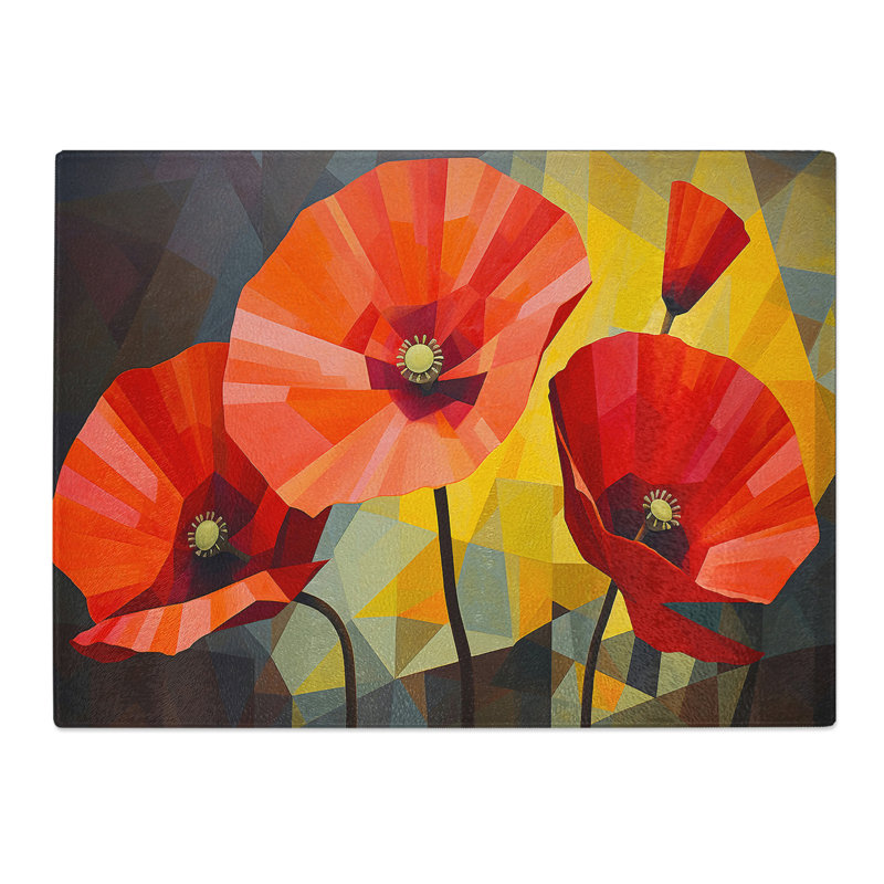 Poppy Flower Geometric  Glass Chopping Board