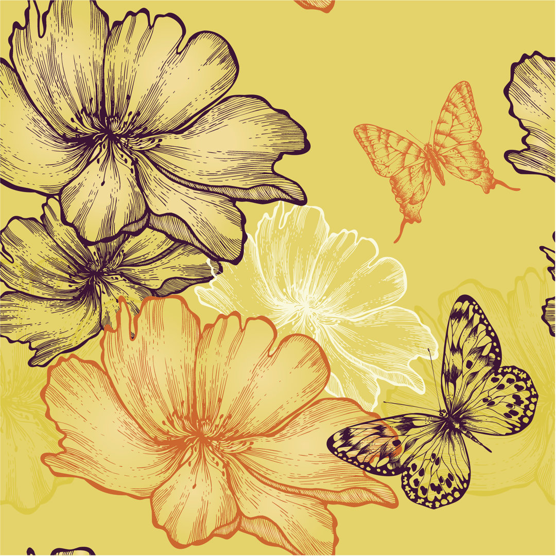 Tuscarawas Floral Butterflies Background - Wrapped Canvas Graphic Art