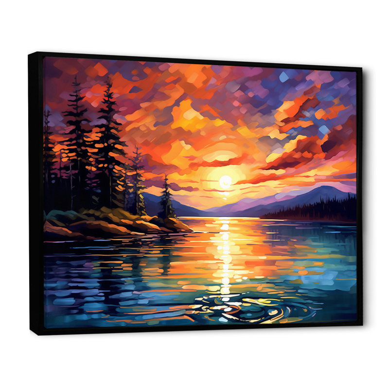 Coucher de soleil avec des reflets colorés IV - art côtier coucher de soleil sur toile, Cadre flottant noir