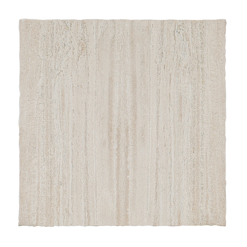 Transitional Laminated White Travertine Stone Square End Table